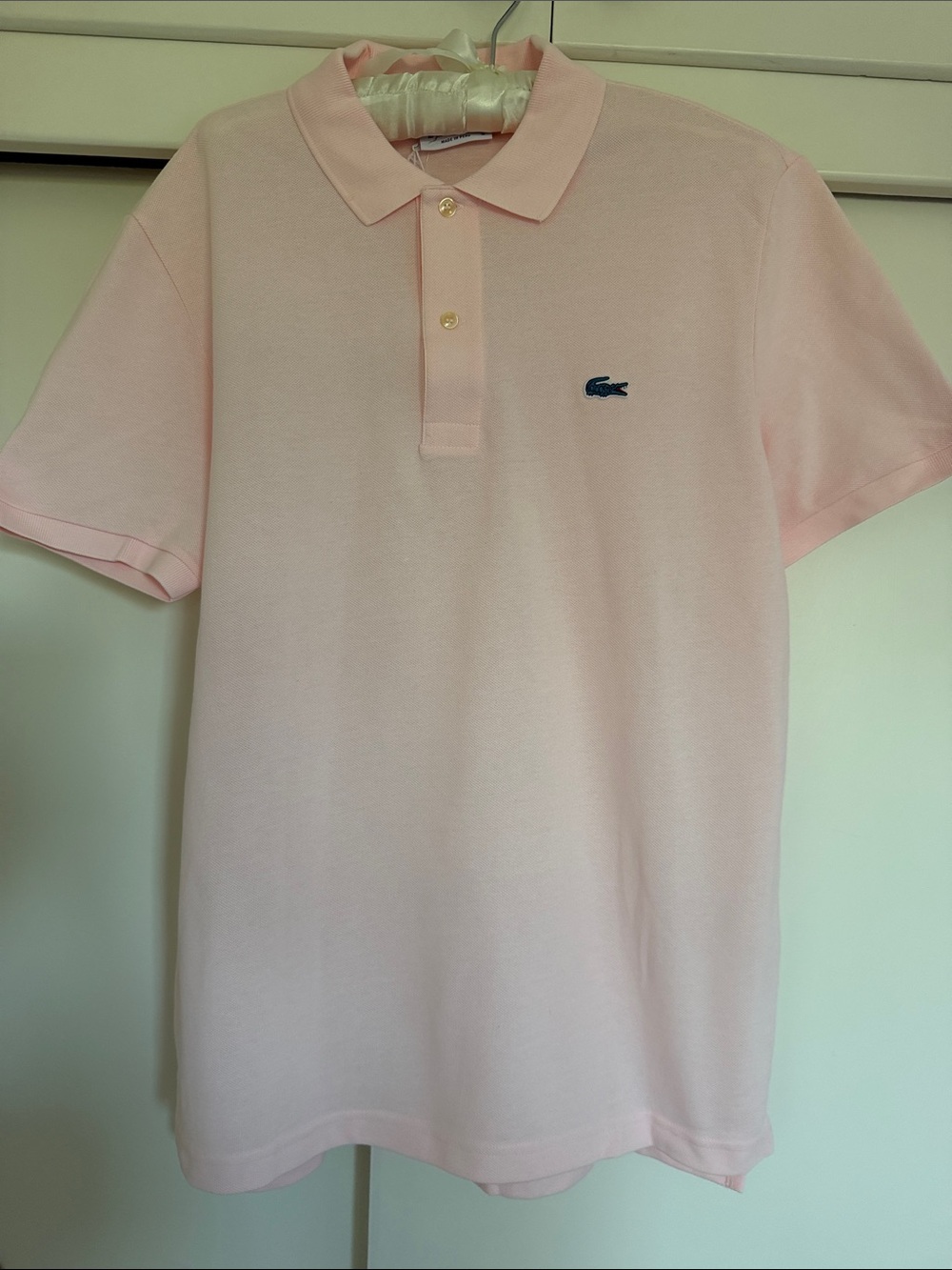 Lacoste Light Pink Short-Sleeve Polo with Embroidered Croc